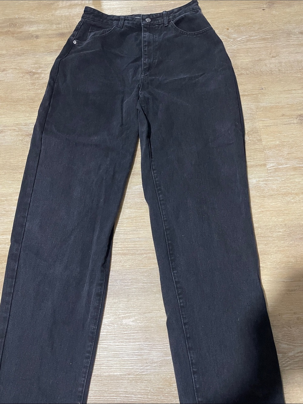 PrettyLittleThing Washed Black High-Rise Straight Jeans 95% cotton